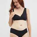 Motherhood Maternity Women's Soft Cotton Spandex Wrap Front Maternity & Nursing Sleep Bralette Bra (Black, L)