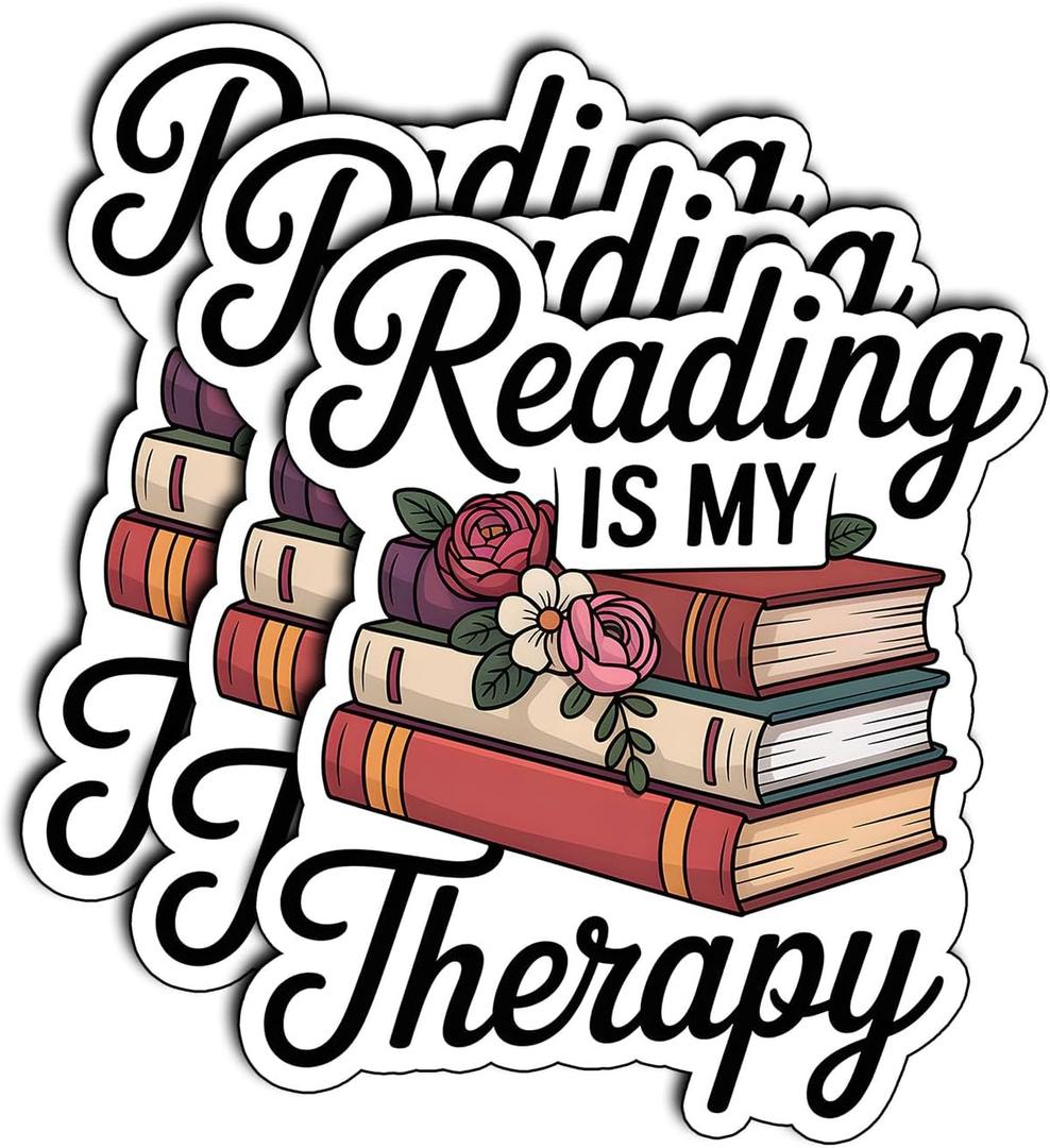 (3Pcs) Reading is My Therapy Stickers Book Lover Vinyl Decal Motivational Reading Quote for Students Teachers Library Lovers Water Bottle Laptop Notebook Scrapbook Aesthetic Bookworm Gifts 3x2.5
