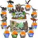 Dinosaur Cake Toppers & Decorations - 49 Pcs, Cupcake Wrappers, Baby Shower & Kids Party Supplies