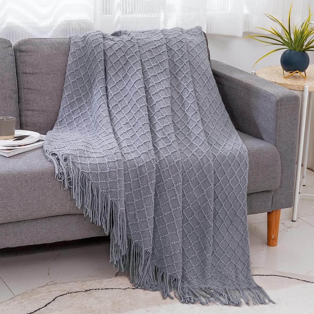 Lunarose Throw Blanket for Couch,Soft Cozy Knit Blanket,Lightweight Decorative Throw for Sofa Chair Bed Travel and Living Room-All Seasons Suitable for Women,Men and Kids (Dusty Blue, 50"x60")