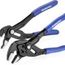 WORKPRO 2-Piece 7-Inch Pliers Wrench & Groove Joint Pliers Set, Quick Adjustment, CR-V Steel, Smooth Jaw & V-Jaw, Upgraded Wide Opening, Soft Grip - for Plumbing, Pipe Fittings, Household Repairs