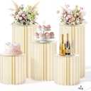5 Pack Cylinder Stands for Party 15.7" 23.6" 31.5" Height Foldable Cardboard Tall Columns Cylinder Tables Round Cake Pedestal Stands Display Plinth Pillar for Wedding Birthday Party Decor (White)