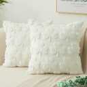 Kevin Textile St. Patrick's Day Pillow Covers 18 x 18 Inch Pack of 2 Soft Faux Fur Cream Shamrock Decorative Lucky Clover Throw Pillowcase for Spring Home Bed Sofa Couch Cream White