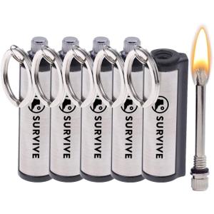 SURVIVE Permanent Match, Pack of 5, The Forever Lighter, Emergency Fire Starter Striker Set, Metal Keychain Unlimited Waterproof Stick