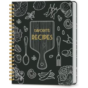 LuBudingJoy Blank Recipe Notebook to Write in Your Own Recipes, Full Page Sprial Hardcover Personal Recipe Organise, Recipe Journal Hold 140 Recipes (Black) (8.5" x 11")