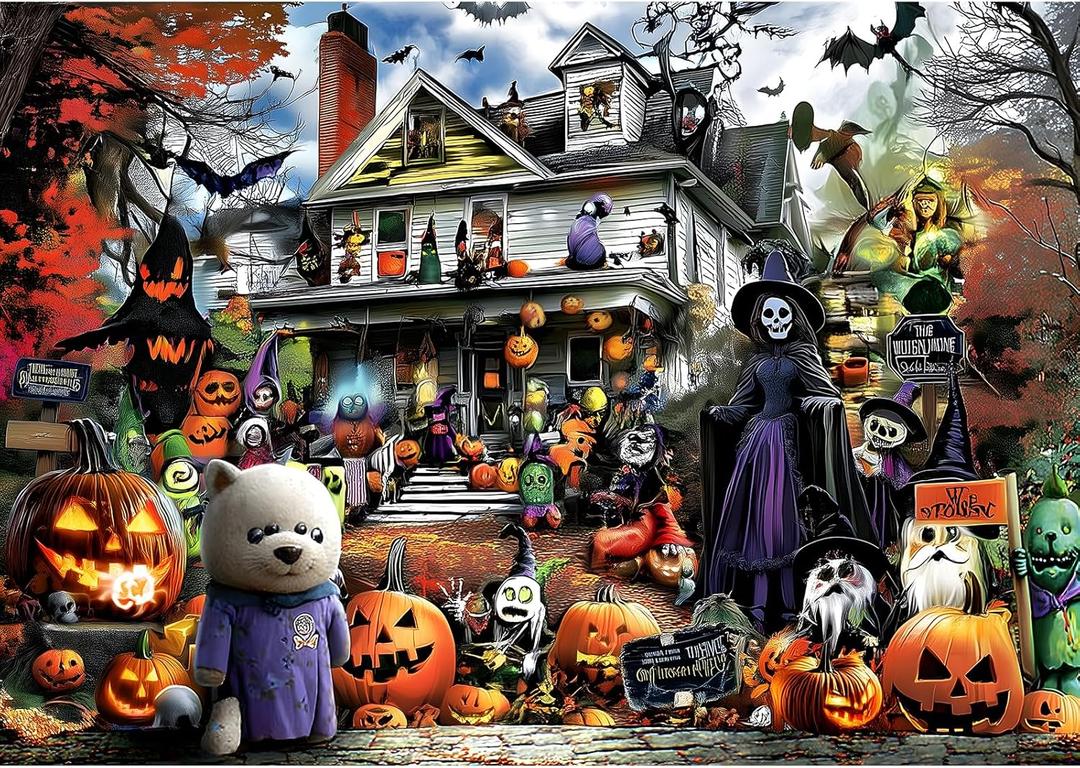 Halloween Haunted House Puzzle for Adults 1000 Piece Spooky Horror Jigsaw Puzzle Ghosts Bats Challenging Gothic Puzzle Scary Ghost House Fun Adult Games Halloween Party Decoration (27.6"x19.7")