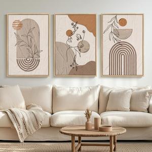 Boho Canvas Wall Art Set of 3, Abstract Woman Face Prints, 30x60 Inch, Living Room, Bedroom Office Decor (Boho-Neutral Women)