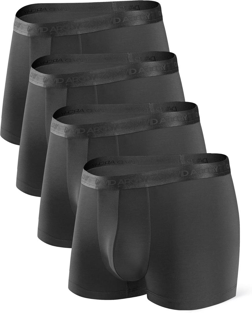 DAVID ARCHY Men's Underwear Modal Ultra Soft Trunks Second Skin Breathable with Support Pouch Boxer Briefs for Men 4 Pack (L, Black)