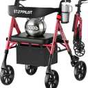 Bariatric Rollator Walker with Seat for Seniors, 500lb Capacity Aluminum Frame, Zero Wobble, 16lb Lightweight, 8" All Terrain Wheels, 10-Level Adjustable Handle/Seat, Cup Holder, Cane Clip