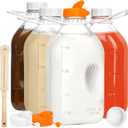 KMIGRUAN Half Gallon Heavy Duty Glass Milk Bottle with Handle and Airtight Reusable Lids,4 Pack Clear Glass Milk Container for Refrigerator, Glass Milk Jar with Handle and Spout