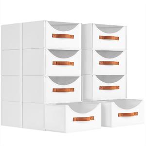 Homsorout Stackable Storage Drawers - Large Collapsible Storage Bins with Drawers, 8 Pack Closet Shelf Organizer Basket, Fabric Pull Out Organizer for Bedroom, Living Room, Dorm, White