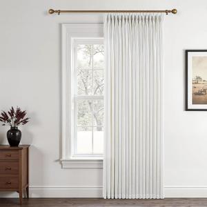 100 Inch Extra Wide Pinch Pleated Linen Curtains 84 Inch Length for Living Room Bedroom Natural Cream Beige Privacy Drapes Light Filtering for Patio Sliding Door 84 Inches Long Hooks Clips Rings