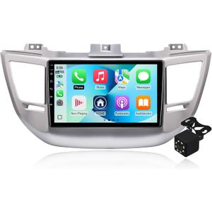 4Core+64G Android 14 Double Din Car Radio Stereo for Hyundai Tucson 2015-2018 with 9" Touchscreen Radio Built-in Wireless Carplay/Android Auto/GPS/Bluetooth/FM/AUX-in/SWC/Camera