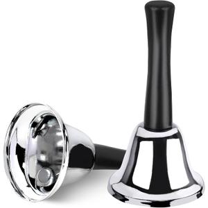 2 Pack Hand Bell, Silver Steel Bell, Ringing Bell with Handle, Dinner Bells for Inside Classroom Bell, for Food Line, Alarm, Jingles, Ringing (Silver)