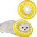 ANWA Adjustable Cat Cone Collar Soft, Cute Cat Donut Collar After Surgery, Kitten Recovery Cones to Stop Licking (Medium, Lemon), 10 inches
