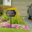 No Soliciting Sign for House, Private Property No Trespassing Sign with 32" Lawn Stake, 11x7 Inch Heavy-Duty Aluminum Metal Plaque, Weatherproof Yard & Outdoor Security Sign(A601)