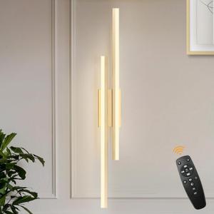 LED Wall Sconce Gold Modern Remote Wall Light Fixtures for Living Room, Dimmable LED Vanity Light Indoor Remote Wall Sconce for Bedside Bedroom Bathroom Dining Room, 39.4inch 1 Pack, 40 Inches