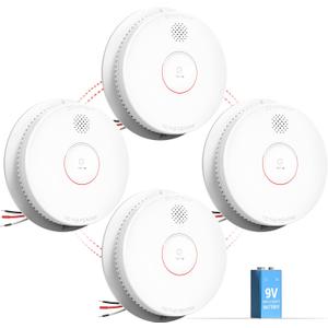 SITERWELL Smoke Detector, Hardwired Interconnected Smoke Detector, Photoelectric Smoke Alarm with 9V Backup Battery, Fire Alarm with Test/Silence Button, ETL-9th Listed, GS562A, 4 Packs