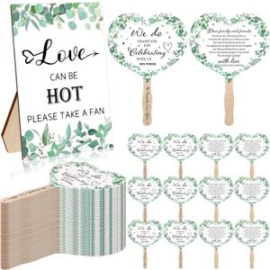 60Pcs Wedding Fan Gifts for Guests Greenery Wedding Favors Wooden Hand Held Sandalwood Fans with 1 Wedding Table Sign, Thank You Fans for Guests Hostess Gifts Wooden Handheld Fan Wedding Favor Fans