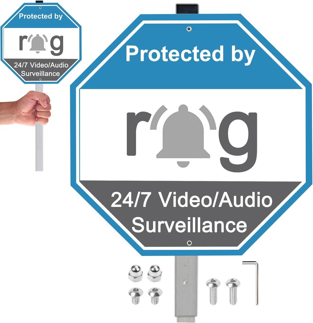 1 Pack Security Yard Sign,10" x 10" Aluminum Audio/Video Recording Monitoring Sign,Metal Yard Signs with 28" Metal Stakes,Weather Resistance Reflective