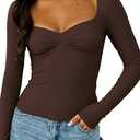 Women's Sexy Long Sleeve Going Out Tops Pleated Bustier Shirt Cute (Large, Dark Brown)