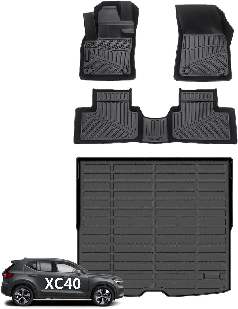 Wayhigh Floor Mats & Cargo Liner for Volvo XC40 2019-2026 (Not for Recharge), All Weather TPE Car Mats Waterproof Heavy Duty Floor Liners, Floor Mats Custom Fit for XC40 Accessories
