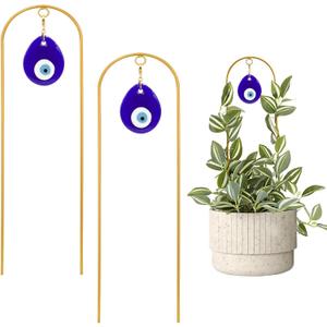 Plant Trellis for Climbing Plants indoor Evil Eye Decorations Mini Metal Houseplant Climber Support for Potted Plants Trellis Metal Yard Art Garden Stakes Decorative Indoor Outdoor 2 Pack Ivy (Gold-1)