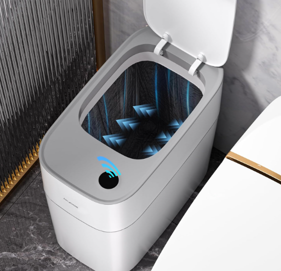 JUDRDO 3.5 Gallon Slim Automatic Trash Can for Bathroom,Touchless Diaper Trash Can with Trash Bag Autoadsorption Technology,Motion Sensor Diaper Garbage Bins for Bedroom Office Kitchen Toilet