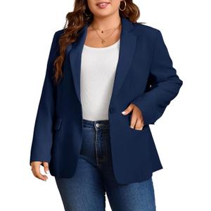 Cicy Bell Women's Plus Size Casual Blazers Lapel Long Sleeve Work Office Suit Jackets Open Front Curvy Blazers (Blue, Size XXL)