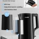 COMFEE' 1.7L Double Wall Electric Tea Kettle and Kettle Water Boiler, 100% Stainless Steel Interior & Lid & Spout, Two-Level Wide Open Lid, 1500W Fast Boiling, Auto-Off and Boil-Dry Protection