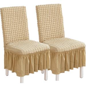 Elastic Dining Chair Covers 2 Pack - Stretch Washable Chair Slipcovers with Skirt Universal Fit for Home, Party for Kitchen, Holiday Decor (Beige, 2 Pack)