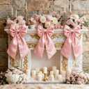 Big Pink Bow Coquette Room Decor, 23x11 Inch Satin Bows Large Pastel Pink Bows Birthday Decorations as Crib Skirt for Christmas Tree Topper Girl Room Xmas Gift Wrapping Bachelorette Baby Shower (3Pcs)