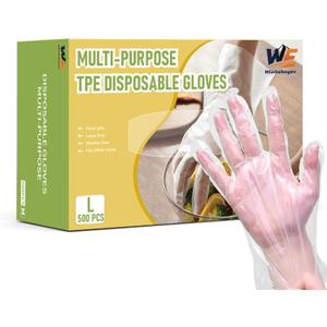 Disposable TPE Gloves Latex-Free Powder-Free BPA-Free Food Safe 500 Packs for Cleaning