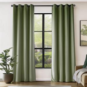 jinchan Velvet Curtain for Living Room, Sage Thermal Insulated Luxury Drape for Bedroom 108 Inch Long, Soft Privacy Room Darkening Extra Long Window Ring Top Treatment Grommet 1 Panel, Sage Green