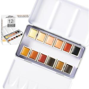 PHOENIX Skin Tone Watercolor Paint Set - 12 Flesh Colors Artist Grade Half Pans Palette Portrait Colors Watercolor Travel Set for Adults, Professional Artists