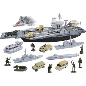 deAO Aircraft Carrier Toy Army Men with Scale Model Warplanes Warships Military Vehicles Battleship Planes Helicopter Trucks Tank Toys for Kids Boys Girls 28 Inches