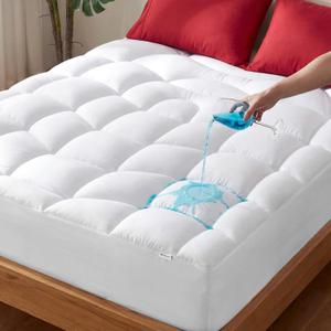Unikome Waterproof Mattress Pad Queen Size, Ergonomic Quilted Mattress Topper  Soft Breathable Bed Cover with Deep Pocket (Fits 8-21 Inches), Noiseless Durable and Machine Washable (White, 60x80)