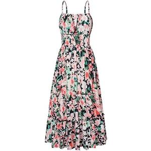 GRACE KARIN Womens 2025 Summer Maxi Dress Sleeveless Floral Spaghetti Strap Smocked Boho Beach Long Dress with Pockets, Large