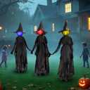 DR.DUDU 6 Ft Light up Witch Stakes Halloween Yard Decorations, Set of 3 Scary Witches with Multiple Colors LED Lights, Haunted House Props for Outdoor Garden Lawn Party Decor