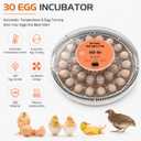 30 Egg Incubator with Automatic Egg Turning, Temperature Control and Humidity Monitor Incubators for Hatching Eggs, Chicken, Ducks, Goose, Pigeon, Quail, Parrot Incubator for Farm, Lab