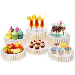 6Pcs Buffet Risers, Foldable Food Risers for Buffet Table, 12" Reusable Cardboard Display Risers Cylinder Stands with Acrylic Plates for Party, Wedding, Catering & Birthday Decor