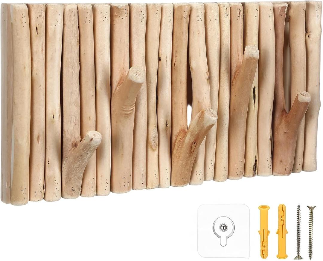 Novabright Farmhouse Wall Decor, Rustic Wood Coat Rack Wall Mount, Vintage Country Decorative Hook for Living Room, Bedroom, Kitchen, Bathroom, Modern Farmhouse Home Decoration