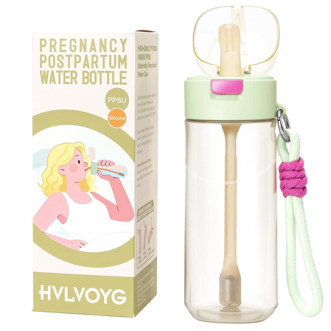 PPSU Pregnancy Postpartum Water Bottle, Helps with Nausea Relief, Patented Leak-Proof Design, Postpartum Essentials, New Mom Gifts, Silicone Suction Port, Heat Resistant to 180C/356F, 17oz