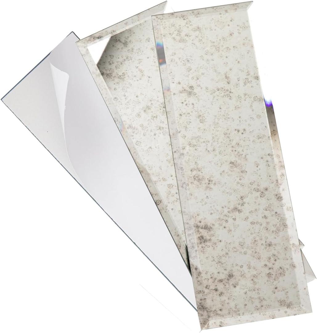 Diflart Peel and Stick Mirror Backsplash, Light Antique, 3x10 Inch, Beveled Mirror Subway Kitchen Bar Wall Tile (5 Sq.ft, 24 Pcs)