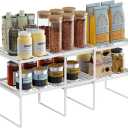 LANEJOY Metal Expandable Cabinet Shelf Organizer, Set of 4 Stackable Shelves for Pantry, Storage Countertop Shelf for Kitchen Counter, White, 17" L X 10" D X 6.3" H