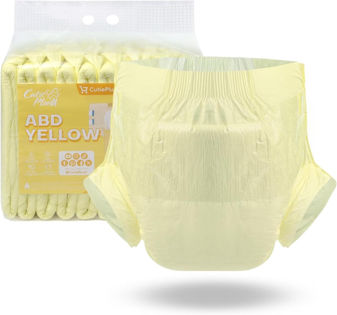 CutiePlusU Disposable Adult Diaper Heavy Absorption Dry Surface Adult Diapers All Night- Yellow 10 Pieces (Medium 28"-38")