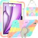 Case for iPad Air 11-inch (M2 and M3) for Kids Girls with Stylus Holder, Cover for iPad Air 6th 2024/2025 with Butterfly Stand, Carrying Strap, Heavy Duty Full Body Protective - Colorful