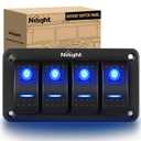 Nilight - 90109D 4 Gang Aluminum Rocker Switch Panel Toggle Dash 5 Pin ON/Off Pre-Wired Rocker Switch Blue Backlit Switch for Automotive Car Marine Boat RV