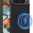 Magnetic Carbon Fiber Case for Google Pixel 9 Pro/Pixel 9 Compatible with MagSafe, Slim & Ultra Thin Aramid Fiber Anti-Scratch Military-Grade & Metal Camera Shockproof Case, Black