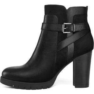 mysoft Women's Ankle Boots Chunky Stacked Heel Zipper Booties - Available in Wide Sizes (7, Buckle Black)